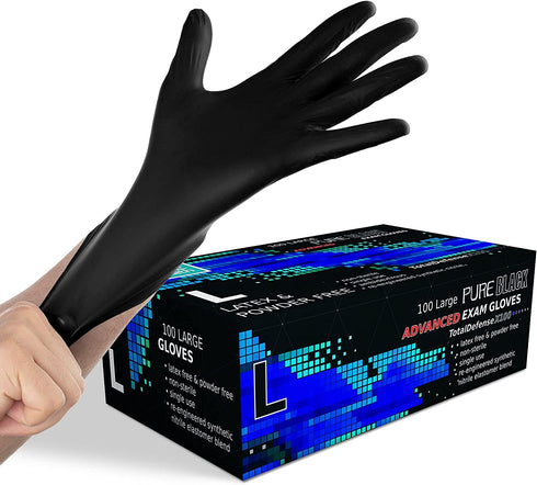 Synthetic Nitrile Black Disposable Gloves Large -100 PK No Latex Medical Gloves