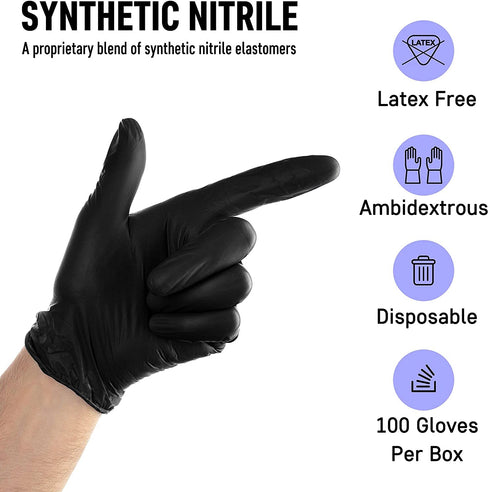 Synthetic Nitrile Black Disposable Gloves Large -100 PK No Latex Medical Gloves