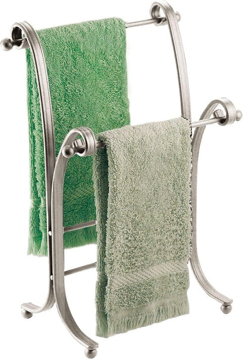 iDesign 62775 York Metal Free-Standing Hand Towel Drying Rack for Master, Guest, Kids' Bathroom, Laundry Room, Kitchen, 6" x 9" x 13.5", Satin Silver