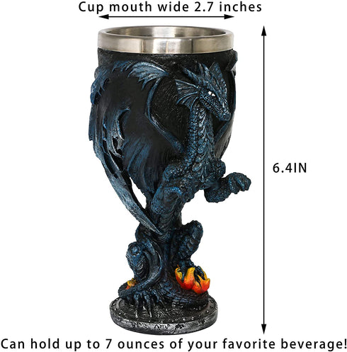Medieval Fantasy Blue Dragon Goblet - Dungeons and Dragons gifts Themed Party Decoration - D&D Game chalice cup of Thrones Merchandise 7oz Stainless Steel Gothic Drinking cups