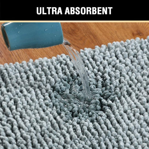 Bath Mat for Bathroom Chenille Bathroom Rug Mat Non Slip Ultra Soft and Super Absorbent Bath Rug Mat 20" x 32" Shaggy Rugs Washable Dry Fast Mats for Tub, Shower and Bath Room, Eggshell Blue/ White