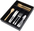 Silverware Utensil Tray Wooden Cutlery Drawer Dividers 5 Compartments Flatware Organizer Storage Holder Bamboo Flatware Organizer for Kitchen Office Supplies Cosmetics (Black)(Black)