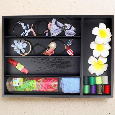 Silverware Utensil Tray Wooden Cutlery Drawer Dividers 5 Compartments Flatware Organizer Storage Holder Bamboo Flatware Organizer for Kitchen Office Supplies Cosmetics (Black)(Black)