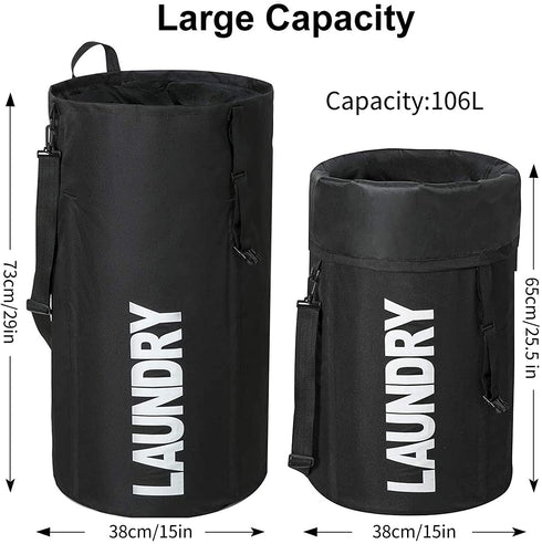Chrislley 106L Collapsible Laundry Bag Backpack Laundry Liner Extra Large Laundry Basket Foldable Laundry Hamper Dirty Clothes Hamper for Laundry?Black?