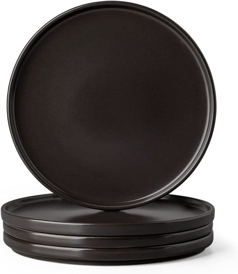 GBHOME Stoneware Salad plates set of 4, 7.5 Inch Ceramic Dessert Dishes Set,Dinner Plates for Salad,Dessert, Pasta, Fruit , Scratch Resistant and Dishwasher & Microwave Safe,Dark Brown