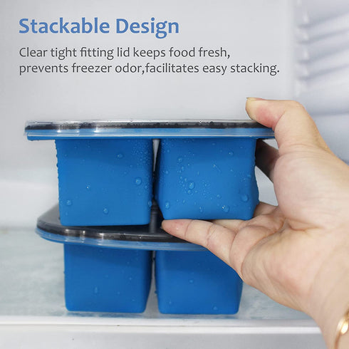 Large Square Silicone Ice Cube Tray with Lid 2 Pack, Flexible 2 inch Ice Cube Mold , Stackable Ice Tray for Freezer,Whiskey,Cocktail,Baby Food Storage,Sauce Soups Freezing Trays,Dishwasher Safe