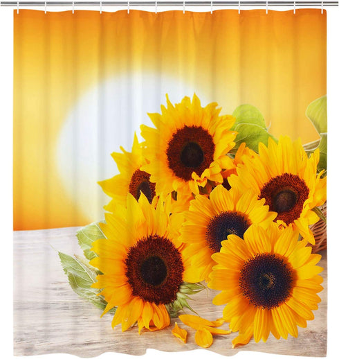 Likiyol Bathroom Shower Curtain Sunflowers in The Sunset Shower Curtains with 12 Hooks, Durable Waterproof Fabric Bathroom Curtain
