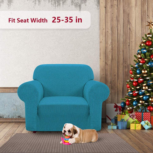 iCOVER Chair Sofa Slipcover, One Piece High Stretch Armchair Couch Cover, Machine Washable Spandex Jacquard Fabric, Bottom Elastic Easy to Install, Non-Slip Furniture Protector,Peacock Blue