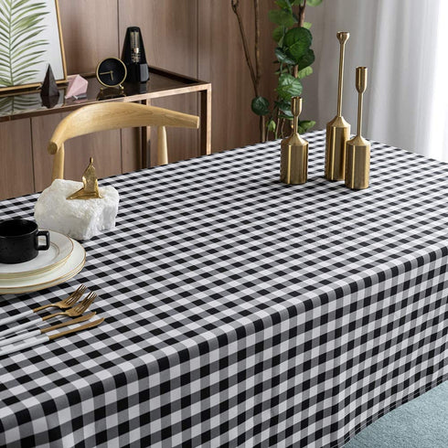 Locika Rectangle Gingham Checkered Tablecloth,Waterproof Spillproof Buffalo Plaid Tablecloth,Washable Wipeable Stain Resistant Fabric Tablecloth (Black and White Checkered, 60" x 104")