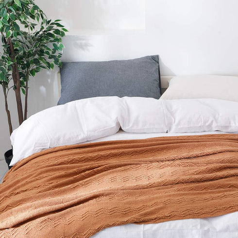 BOURINA Throw Blanket Textured Solid Soft Sofa Throw Couch Cover Knitted Decorative Blanket, 50"x60" Almond