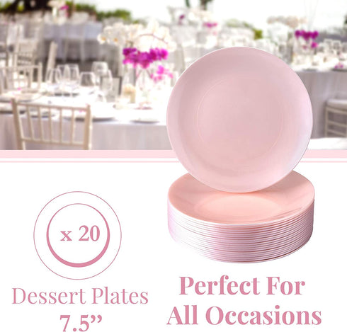 DISPOSABLE PLASTIC DESSERT PLATES | Opulence Blush | 20 pc - 7.5?