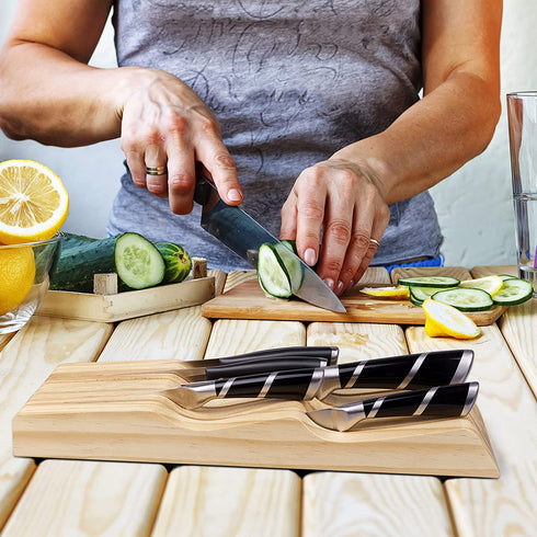 RedCall Kitchen Knife Holder for Drawer Solid Wood Universal Knife Block Without Knives,home & chef Knife Drawer Organizer Insert,Premium Under Cabinet Knife Storage (9 knife holder)