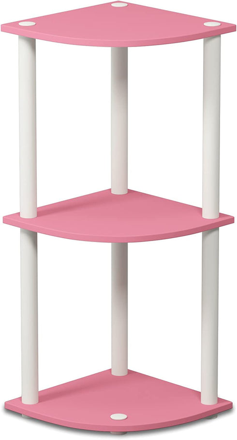 Furinno Turn-N-Tube 3-Tier Reversible Corner Display Rack Multipurpose Shelving Unit, Pink/White