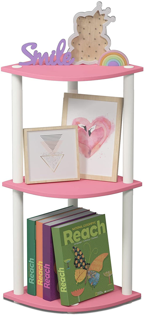 Furinno Turn-N-Tube 3-Tier Reversible Corner Display Rack Multipurpose Shelving Unit, Pink/White