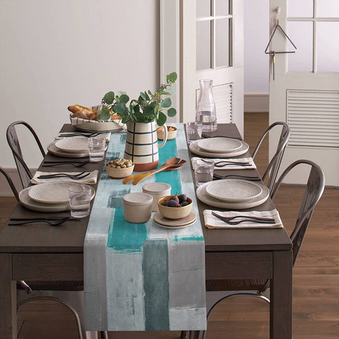 Big buy store Grey Teal Painting Cotton Linen Table Runner Dresser Scarves, Abstract Geometric Rectangle Table Setting Covers for Party Holiday Wedding Farmhouse Kitchen Dinner-13x70 inch