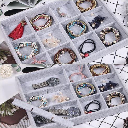 Stackable Jewelry Trays Organizer Trays for Drawer Earring Necklace Bracelet Ring Display Organizer (12grid)