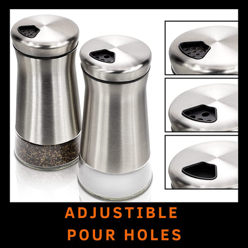 Gorgeous Salt and Pepper Shakers Set With Adjustable Pour Holes - The Perfect Dispensers for your Salts