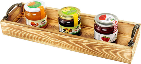 Strova Rectangular Wood Serving Tray with Handles 16 Inch Long Narrow Tray for Serving Wine, Appetizers, Coffee, Condiments, Fruits, and More