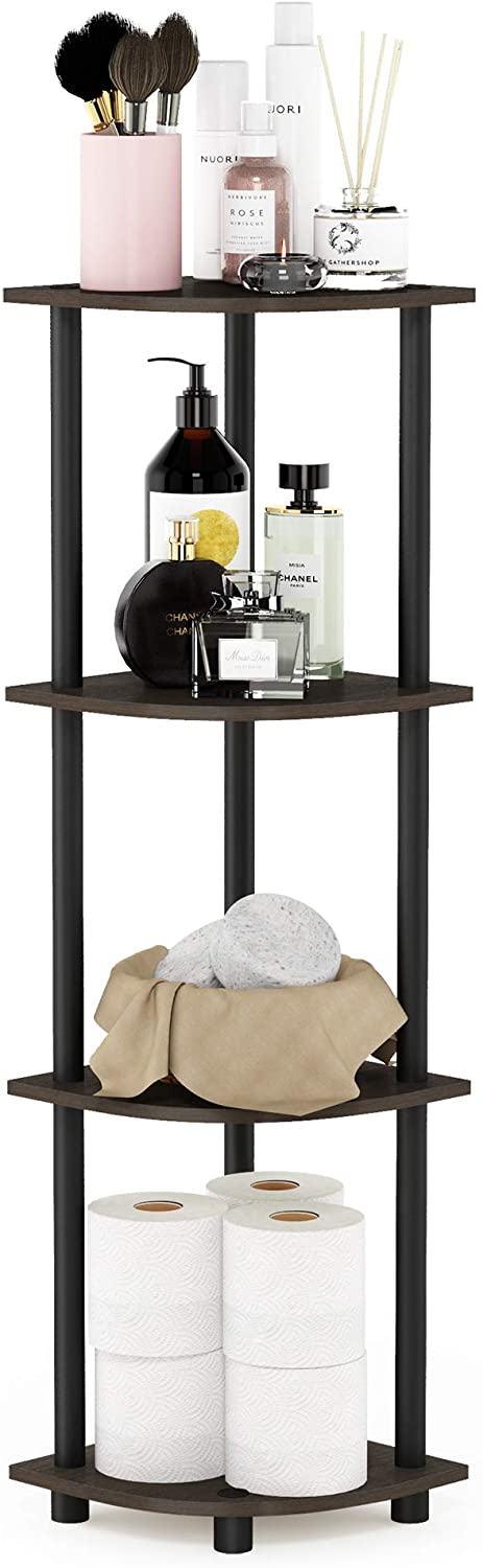 Furinno Turn-N-Tube 4-Tier Corner Display Rack Multipurpose Shelving Unit, Dark Brown Grain/Black