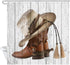 NYMB Western Cowboy Boots Fabric Shower Curtain with Hooks, 3D Digital Printing American Country Farm House Rustic Grey Wooden Barn Door Polyester Bath Curtain, Fabric Bathroom Set Decor, 69X70in