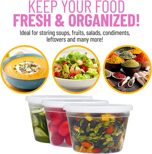 24-Pack Plastic Deli Containers with Airtight Lids, 16oz - Disposable Food Storage Containers for Meal Prep, Takeout, Restaurant, and More - Multipurpose Clear Plastic Containers - Microwaveable