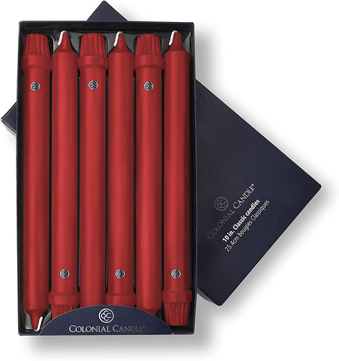 Colonial Candle Unscented Taper Candle, Classic Collection, Red, 10 in, Pack of 12 - Up to 8 Hours Burn