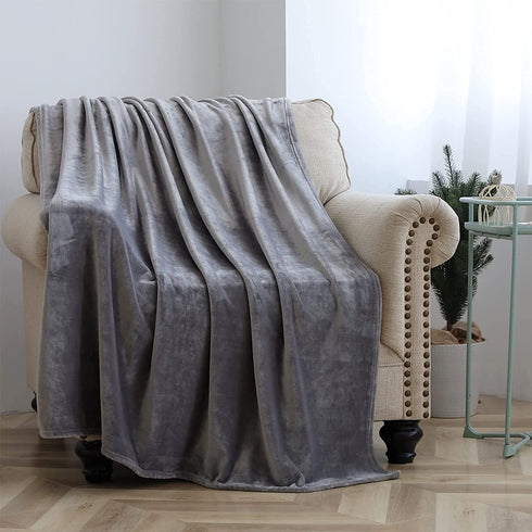 SOCHOW Flannel Fleece Blanket Luxury Twin XL Size, All Season 300GSM Super Soft Cozy Blanket for Bed or Couch, Grey