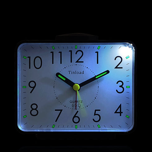 Tinload 4" Loud Crescendo Bell Alarm Clock Silent No Ticking,Snooze,Nightlight,Battery Operated,Easy Set(Black)