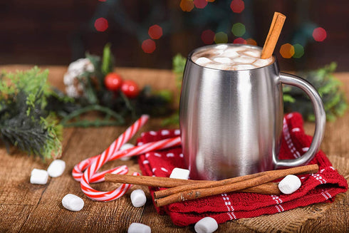Stainless Steel Insulated Coffee Mugs Set of 2 (14oz) Double Wall Coffee Cups With Spill Resistant Lid & Strong Handle Shatterproof Cups for Cold Drinks & Hot Beverages - for Indoor & Outdoor Use