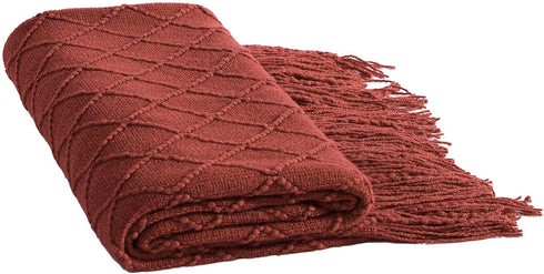 Walensee Throw Blanket for Couch, 50 x 60 Rust, Acrylic Knit Woven Summer Blanket, Lightweight Decorative Soft Nap Throw with Tassel for Chair Bed Sofa Travel Picnic, Suitable for All Seasons