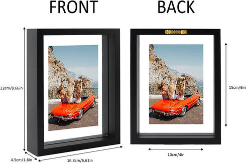 Trwcrt 2 Pack 4x6 Floating Picture Frame, Double Side Tempered Glass Picture Frames?Display up to 6 x 8 photos for Desktop or Wall Hanging, Black