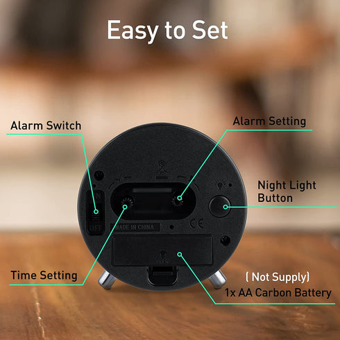 Analog Alarm Clock Battery Operated for Bedrooms Adults Kids Teens Bedside Non Ticking Alarm Clocks Metal No Snooze (Blue)