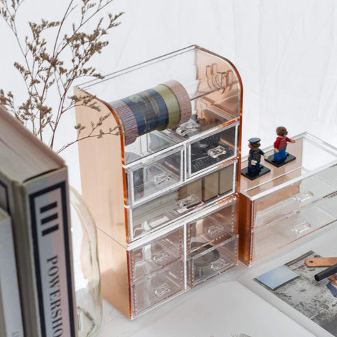Moosy Life Rose Gold Desktop Organizer with Drawers, 2 Spaces, Acrylic, Moonlight Series