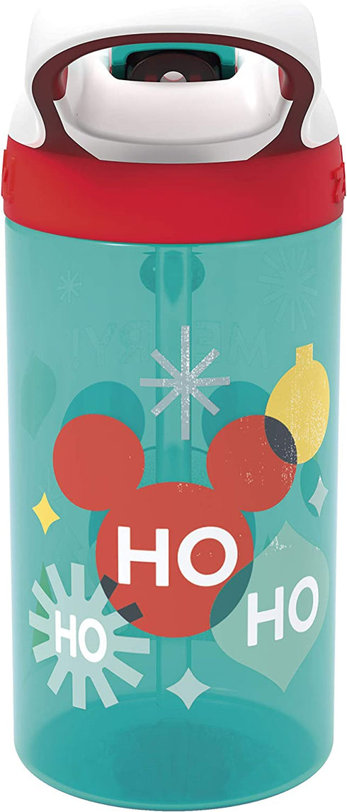 Zak Designs Disney Kids Water Bottle with Straw and Built in Carrying Loop Made of Durable Plastic, Leak-Proof Design (16 oz, Mickey Mouse)