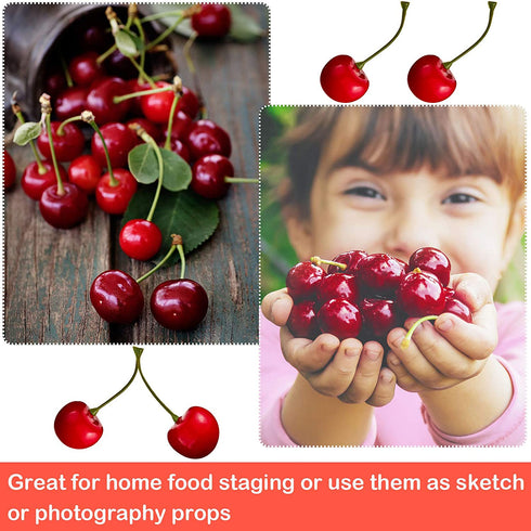 Fake Cherries Artificial Cherry Decorations Simulation Cherries Fruit Cherries Fruit Cherry Fake Fruit Model for Party Decor Home Kitchen Cabinet Photography Prop Cognitive Toy (50 Pieces)