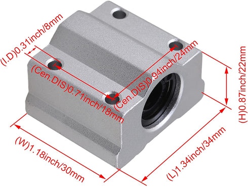 BQLZR SCS8UU Linear Motion Ball Bearing CNC Slide Bushing 34.5mm Length Pack Of 4