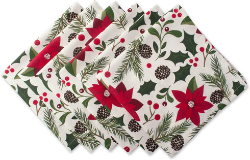 DII Woodland Christmas Tabletop Collection, Napkin Set, Poinsettia, 6 Piece
