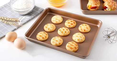 HYTK Small Cookie Sheets 11 X 9 Inch Set of 2 Mini Baking Tray Toaster Oven Replacement Pan Nonstick Thicken Brushed High Carbon Steel No Warp Magnetic Bakeware