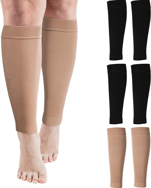 3 Pairs 20 Inches XXL Wide Plus Size Calf Compression Socks for Circulation Compression Long Legs Sleeves 20 - 30 mmHg Calf Muscle Compression Sleeve for Women Men