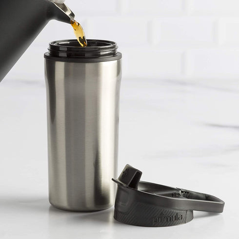 Primula Commuter Thermal Coffee Mug Water Bottle with Multifunction Carabiner Lid, 16 Oz, Brushed Stainless Steel