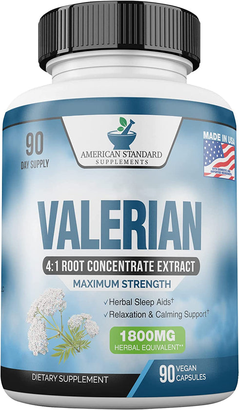 Valerian Root Capsules Organic 1800mg, Natural Sleep Aid, Sleeping Supplements, Alternative to Melatonin Gummies, 90 Veggie Caps, 3 Month Supply