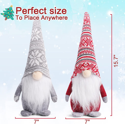 Valentine's Day Gnomes Plush Doll, 2 PCS Decorative Christmas Decor Indoor Ornaments Red Grey Elf Handmade New Year Holiday Xmas Valentine Gifts Swedish Tomte 15.7"