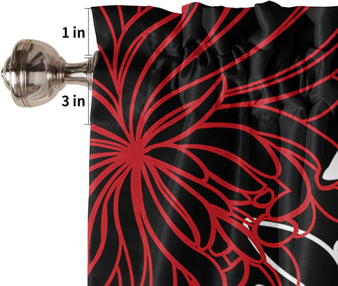 Red Dahlia Valance Curtain Rod Pocket Window Curtain Modern Art Abstract White Red Chrysanthemum Flower Black Washable Window Treatment for Living Room Bedroom Kitchen Home Decor 54x19in