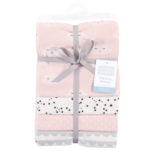 Hudson Baby Unisex Baby Cotton Flannel Receiving Blankets, Pink Clouds, One Size
