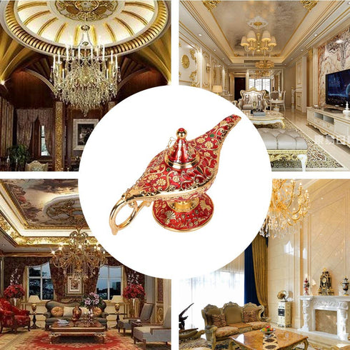 AZLACO Classic Luxury Aladdin Magic Lantern lamp Red Genie of The lamp Pot Alloy Table Decoration Gift and Present not a Real lamp, but Much Better Than Real a lamp Decorative Gifts only