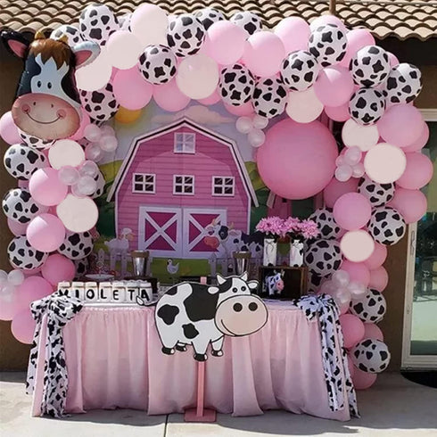 Cow Party Decorations 130 Pcs, TOPLLON Farm Animal Balloon Garland Kit with Cow Print Balloons, White Baby Pink Latex Balloons for Girls Birthday Party