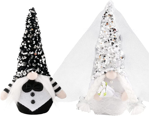 2 Pcs Bride & Bridegroom Wedding Dress Gnome Decoration, Shinning Wedding Dress Gnome Plush Present,Couple Dwarf Doll Elf Scandinavian Ornaments Home Decor Plot Gifts