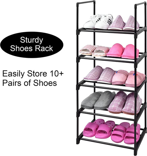 Shoe Rack Sturdy Metal Shoe Rack Organizer for Entryway, Multifunctional Space Saving Shelf Organizer for Home Storage (5 Tier)