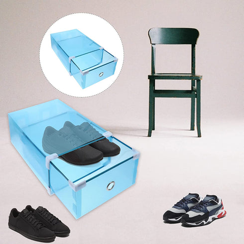 VOSAREA 2pcs Shoe Storage Box Clear Plastic Shoes Stacking Drawer Stackable Book Sundries Bins Under Bed Organizer for Men Women Shoes Sneaker Books Toys Blue