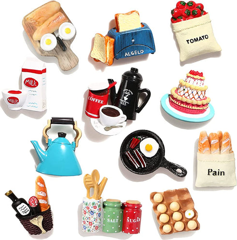 12pcs Food Magnets for Fridge Magnets Decorative Kitchen Magnets Cute Magnets Food Refrigerator Magnets for Kitchen Home Decor,Strong Resin Magnets Home Decor Office